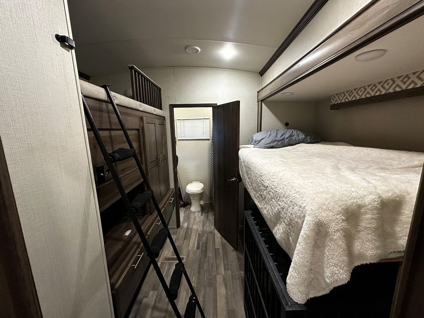 The kids' loft and bunk inside the RV